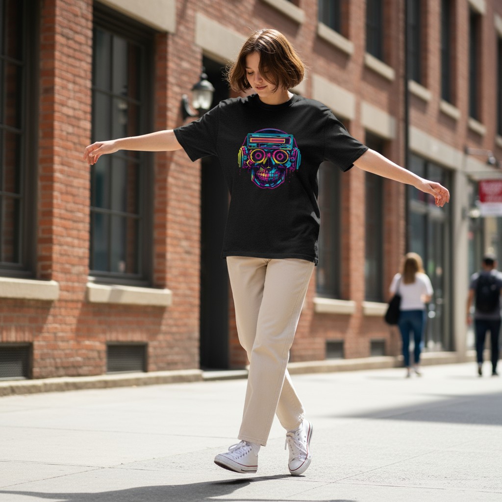 Retro Reaper – Neon Skull Boombox Tee